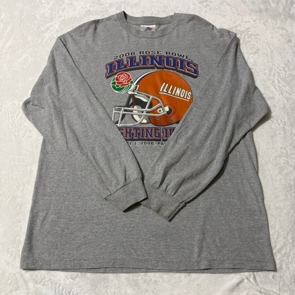 Tri-Lake Illinois Fighting Illini Men XL Gray 2008 Rose Bowl Long Sleeve T-Shirt